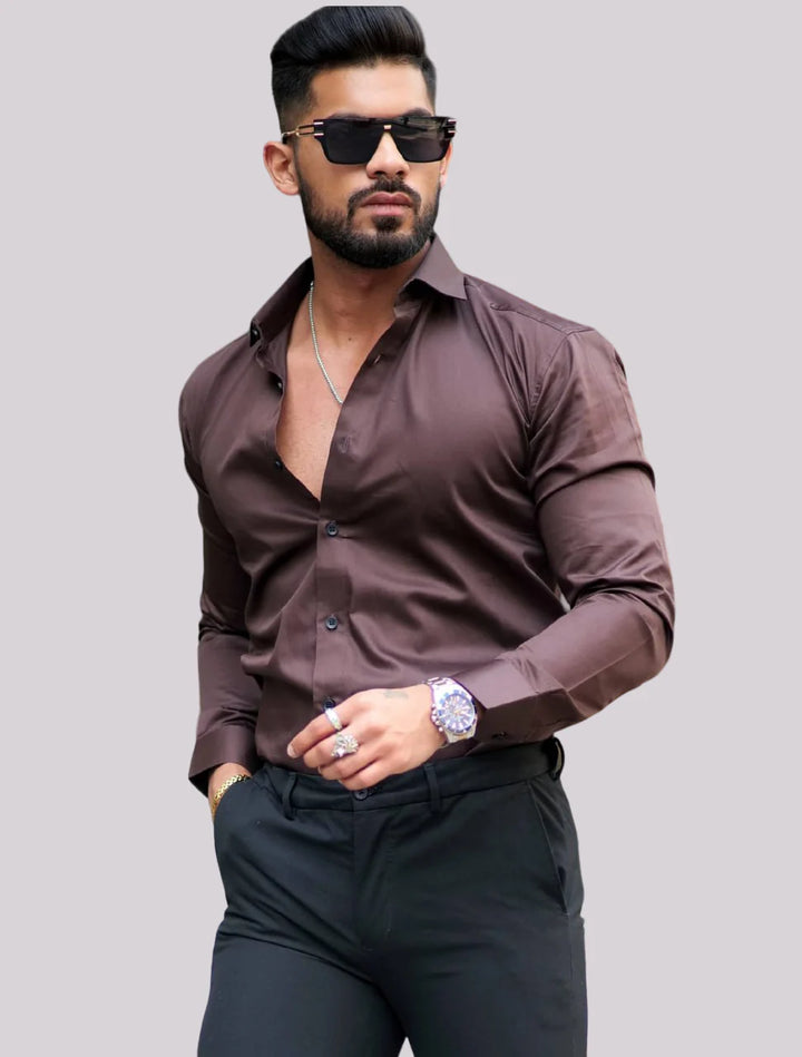 100% Cotton Satin Formal Shirts for Men : Slim Fit
