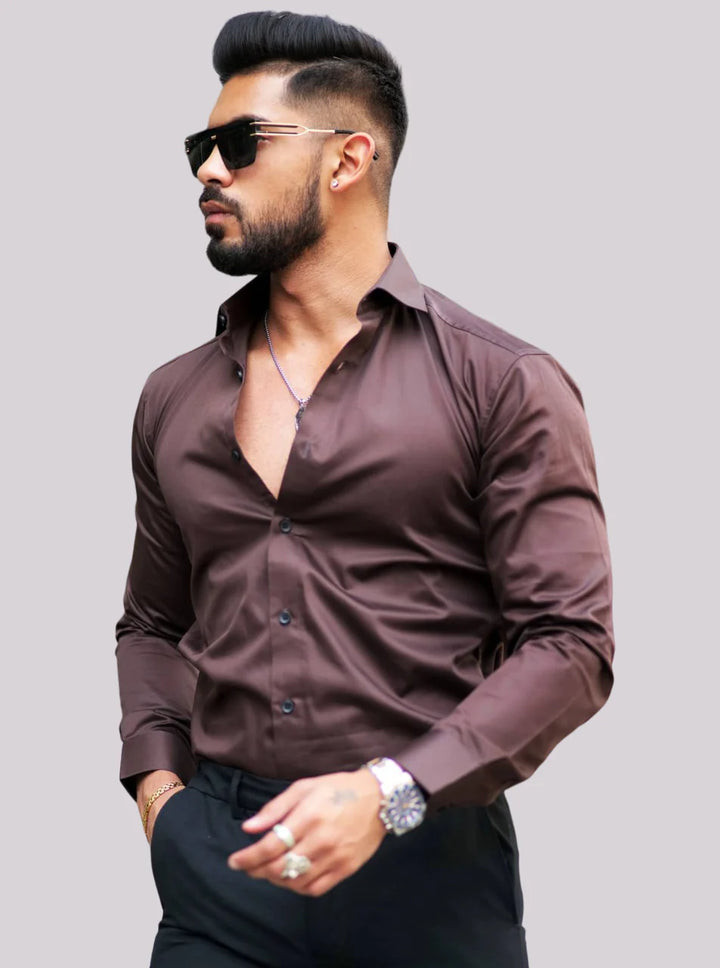 100% Cotton Satin Formal Shirts for Men : Slim Fit