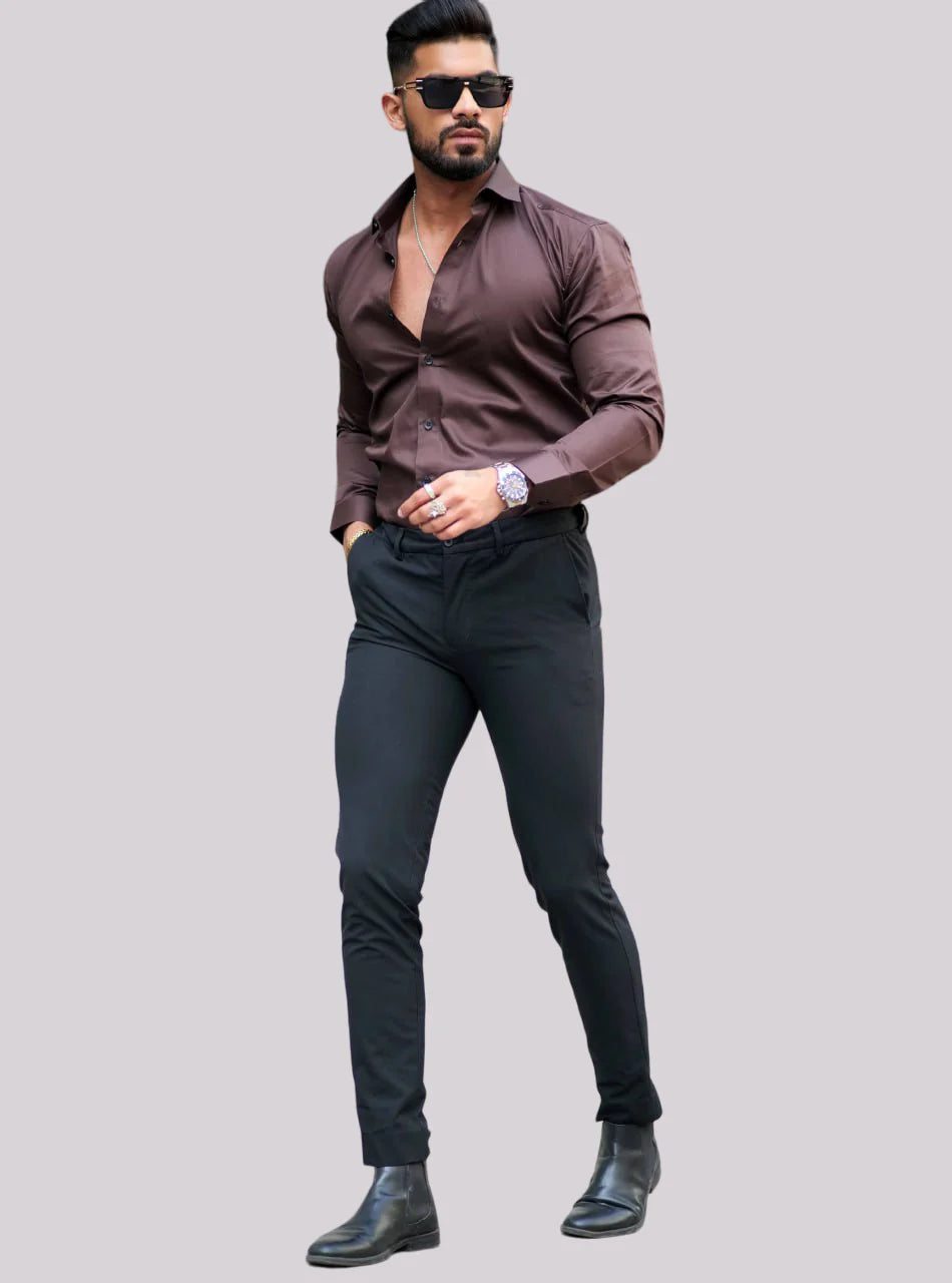 100% Cotton Satin Formal Shirts for Men : Slim Fit