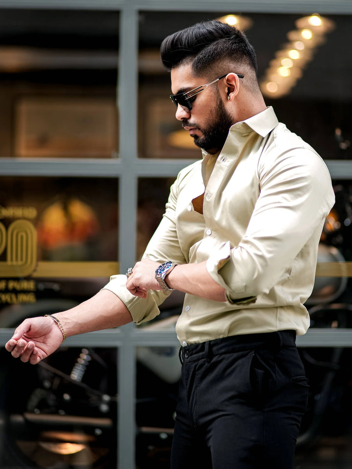 100% Cotton Satin Formal Shirts for Men : Slim Fit